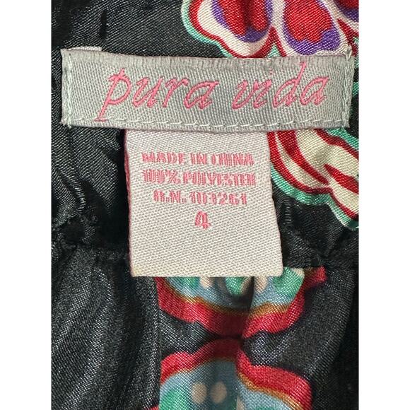 Pura Vida Black Boho Floral Short Dress Short Sleeves Tassel Ties Women's Size 4 - Picture 8 of 8